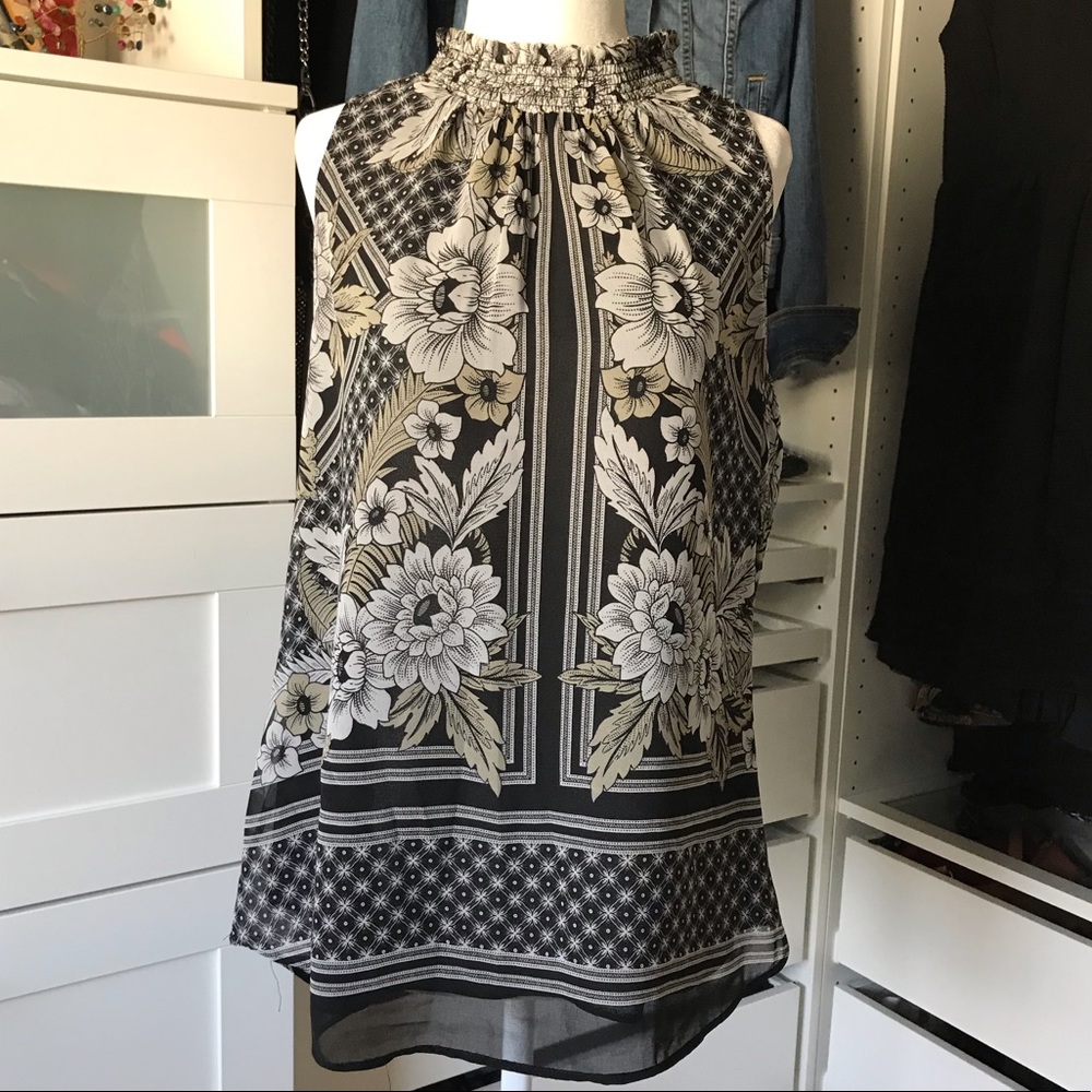 Daniel Rainn Floral Rutched-Neck Top
